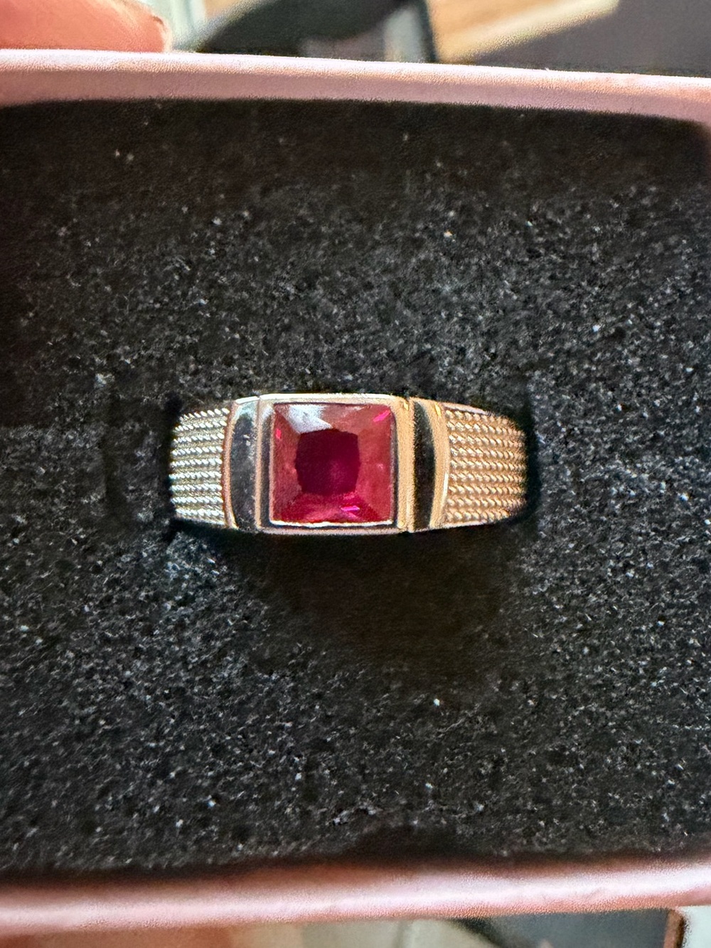925 Sterling Silver Signet-Style Ring Square Architectural Design Ruby Red 10